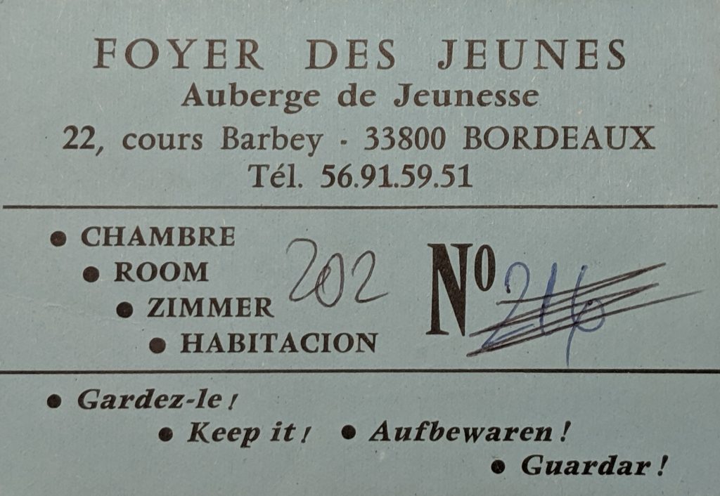 InterRail 1989: Jugendherberge Bordeaux
