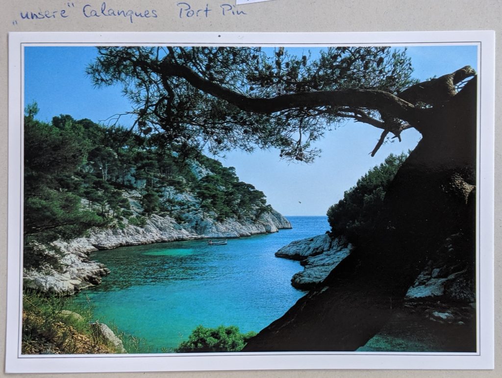 InterRail 1989: Postkarte aus Cassis - "Unsere Calanque Port Pin"