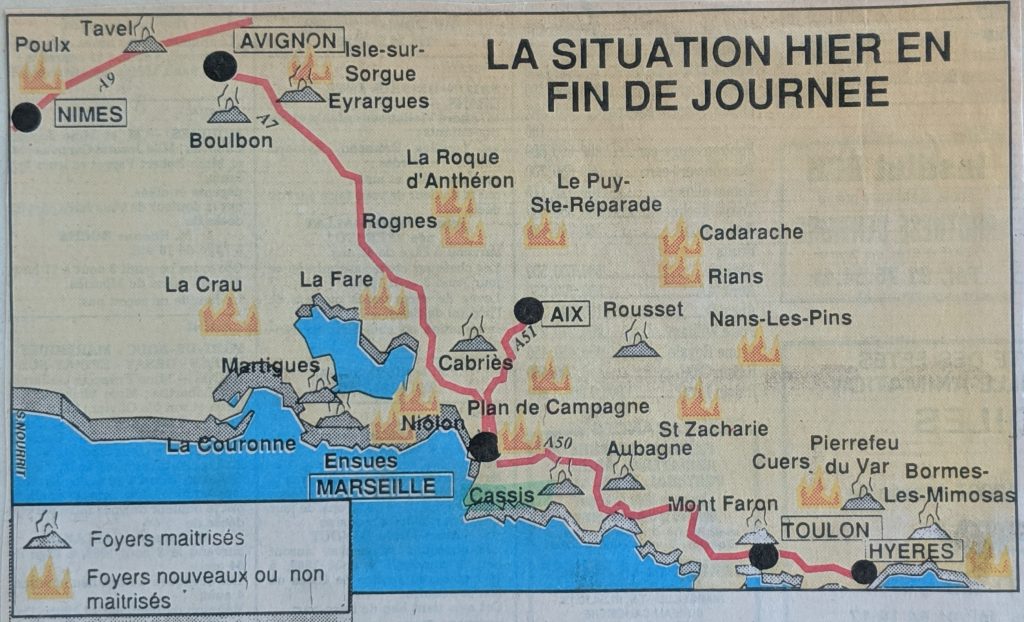InterRail 1989: Eine Regionalzeitung informiert am 3. August über die Waldbrände (1)