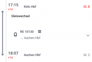 Köln - Aachen am 27.11.2016 (Ausschnit aus einem Screenshot des DB-Navigator)