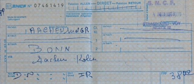 InterRail 1989: Bahnticket Aachen - Bonn