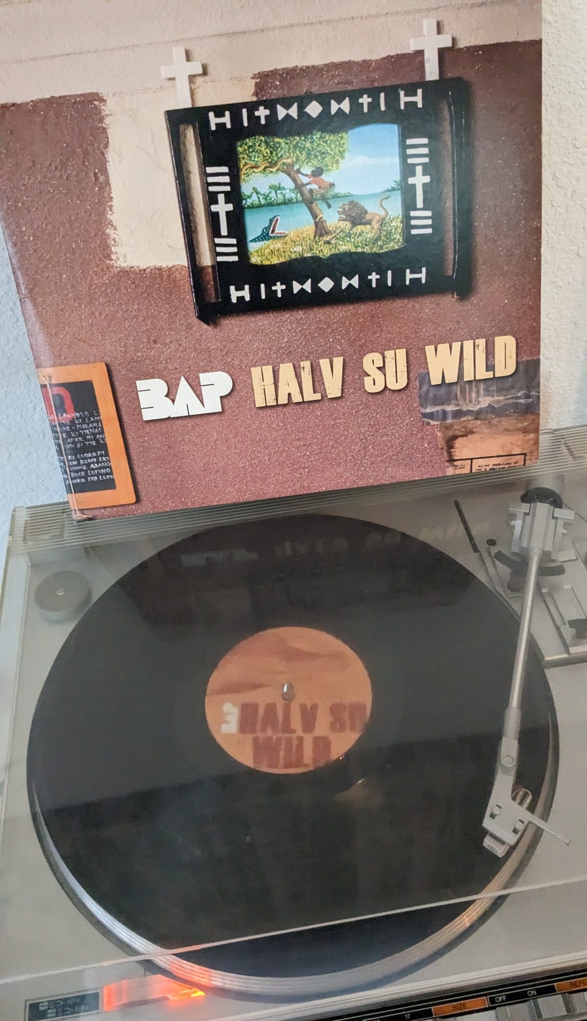 Das BAP-Albumcover "Halv su wild" mit Vinyl auf Plattenspieler