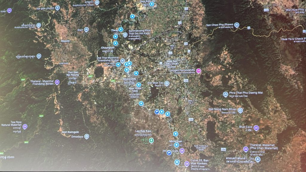 Scam-Factories in Myanmar. Screenshot einer Google Maps-Karte, die im Vortrag gezeigt wurde.